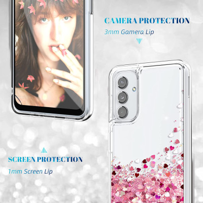   Луксозен силиконов гръб ТПУ FASHION с течност и розов брокат за Samsung Galaxy A13 5G A136F / за Samsung Galaxy A04s A047F прозрачен